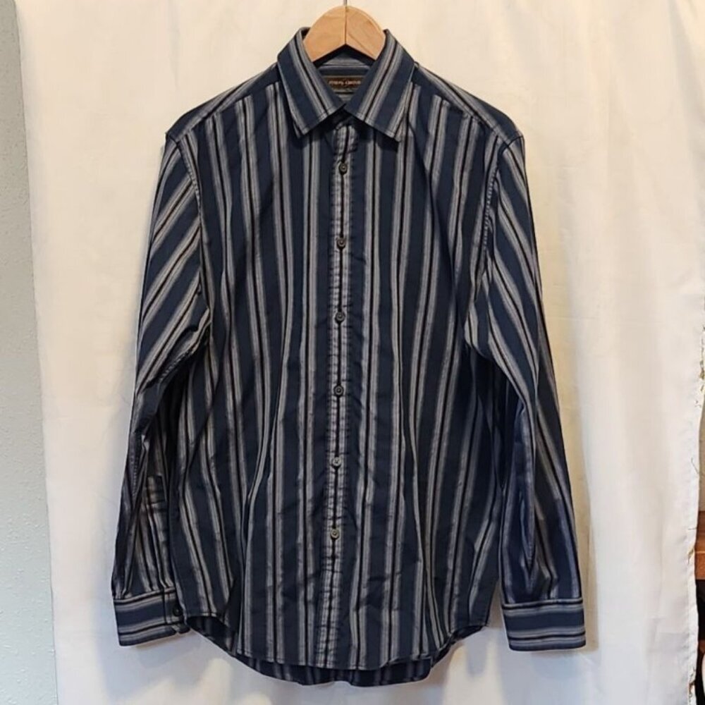 Joseph Abboud‎ Men's Size M Blue and Black Striped Long Sleeve Button Up Shirt